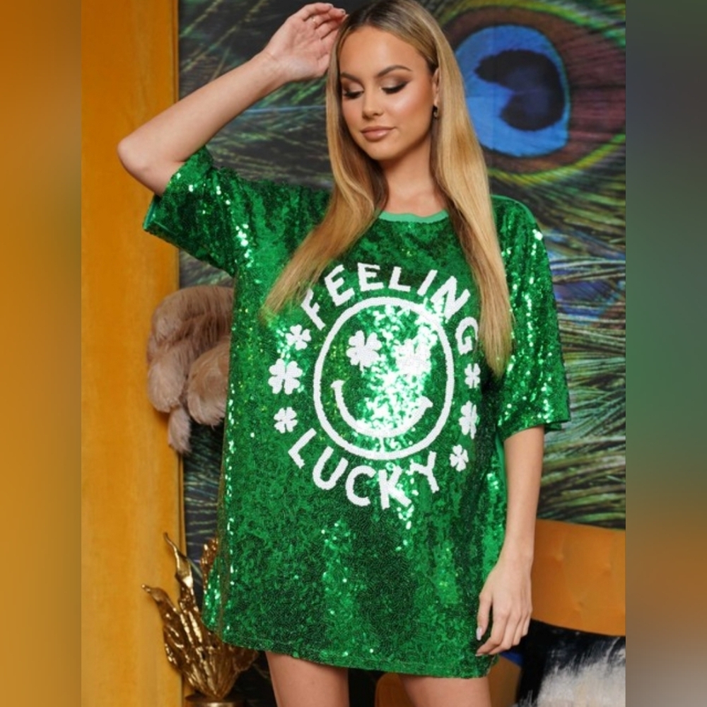 St Patricks Day Sequin Tshirt Dress